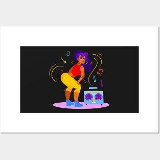 Girl dancing on loud music Posters and Art